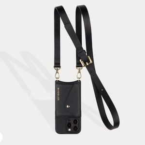 iPhone 12 Pro Max Bandolier Hailey Side Slot Leather Crossbody in Black/Gold